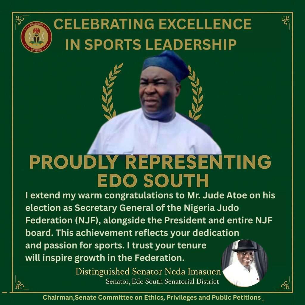 Senator Imasuen Congratulates Newly Elected NJF Secretary General, Jude Atoe