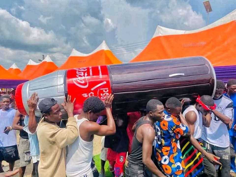 Bayelsa Community Pauses as 85-Year-Old Woman Buried in Coca-Cola Bottle-Shaped Casket