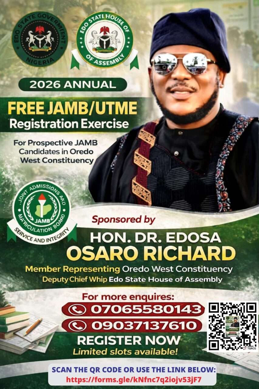 Edo Assembly Dep Chief Whip, Richard Edosa Flags Off 2026 Free JAMB Registration for Oredo West