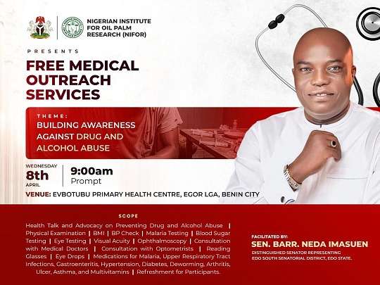 Free Healthcare for Edo South as senator Imasuen Leads Outreach, Pushes Anti-Drug Campaign