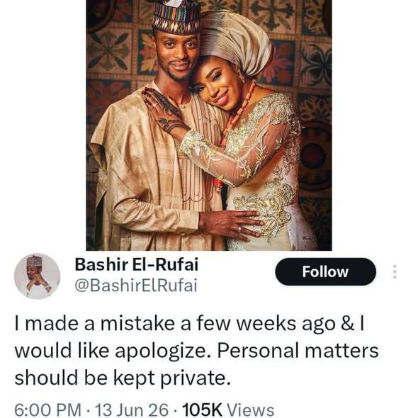 ‘I Made a Mistake’ — Bashir El-Rufai Apologises for Announcing Divorce on Social Media