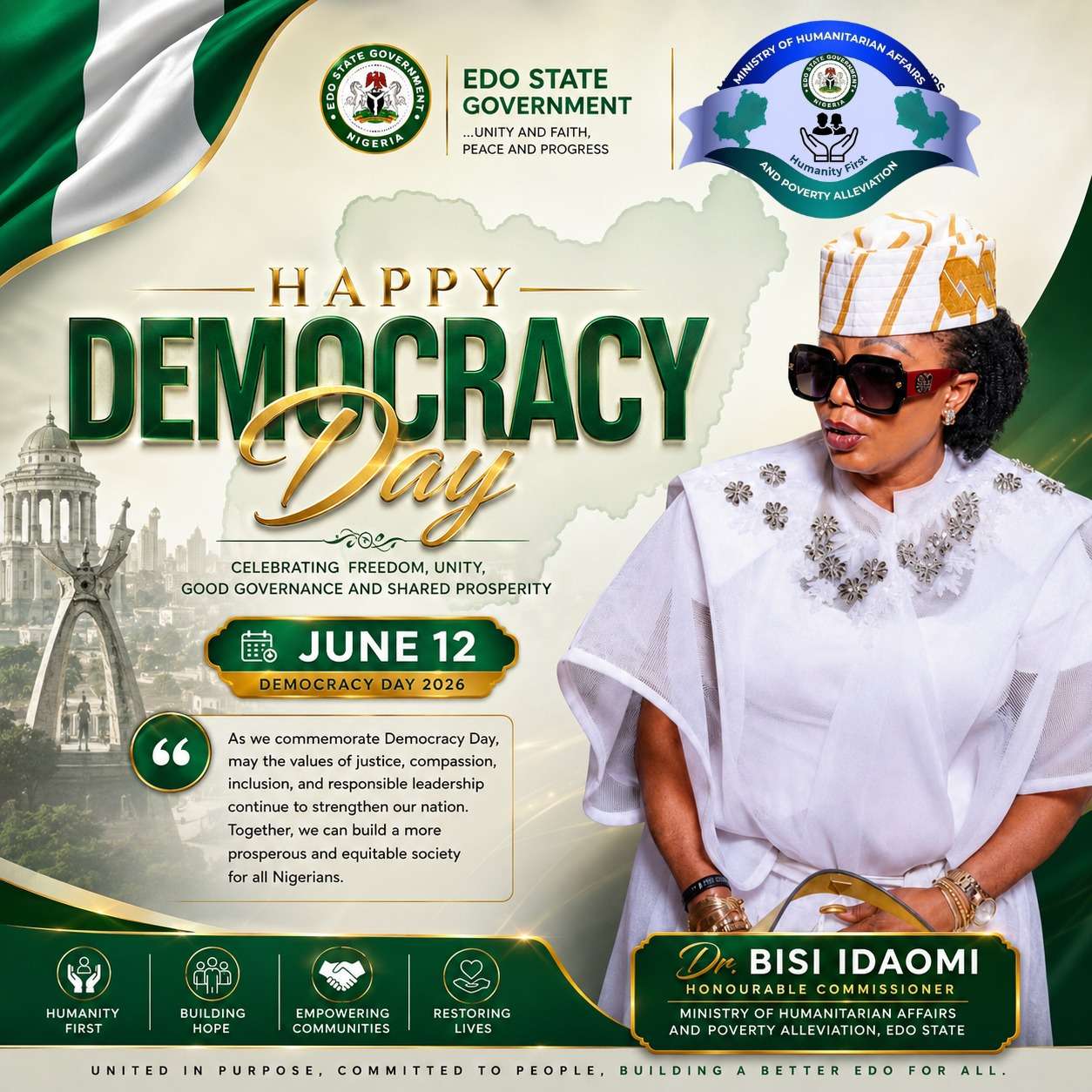 Democracy Day: Edo Commissioner, Idaomi Calls for Unity, Inclusion, Renewed Hope